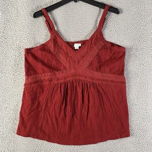 Sundance Tank Top Women Large Red Mesh Lace Trim Babydoll Forest Fairy Boho Y2K